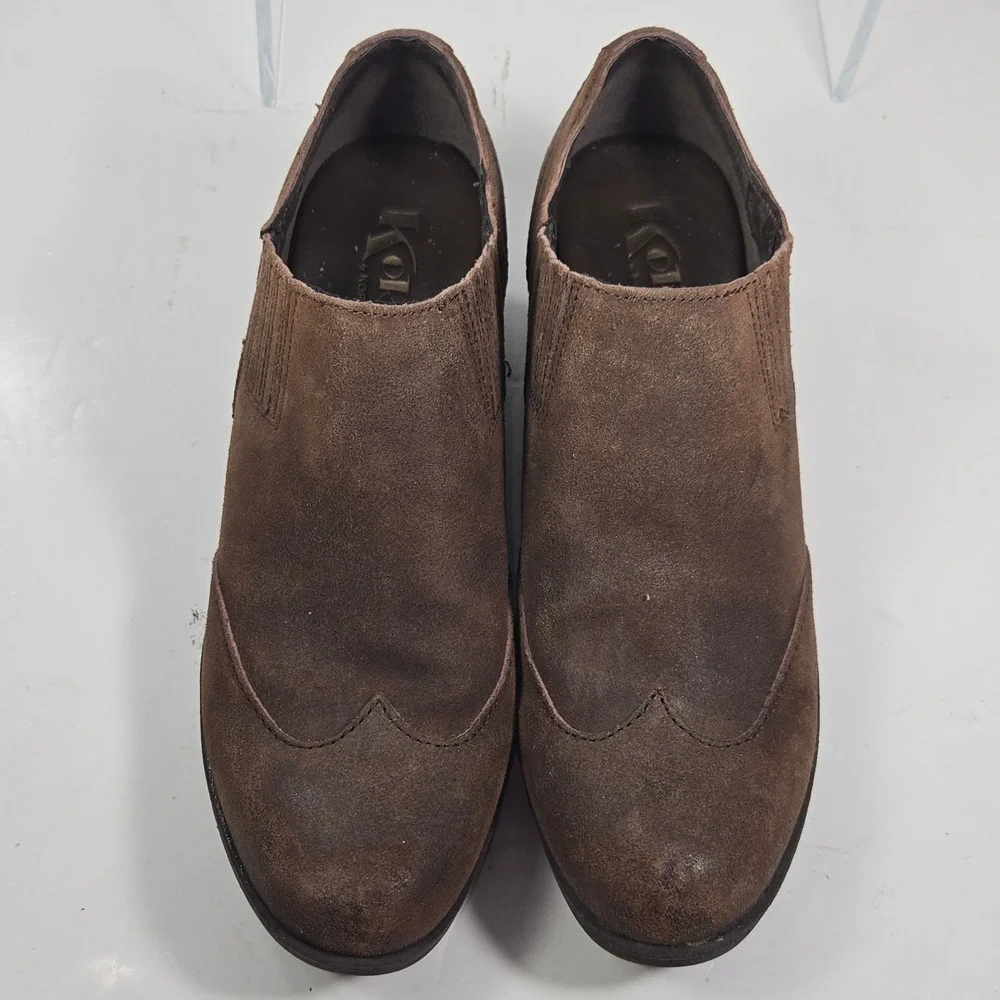 Korks by Kork-Ease Brown‎ Suede Wingtip Shooties Block Heel Ankle Boot  8-8.5
